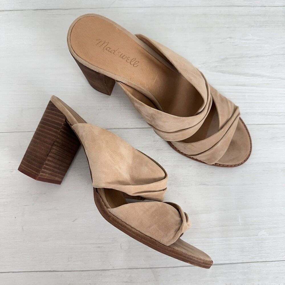 Madewell Gesine Mule‎ Sandals Women 10 Taupe Suede Slip On Block Heel Open Toe